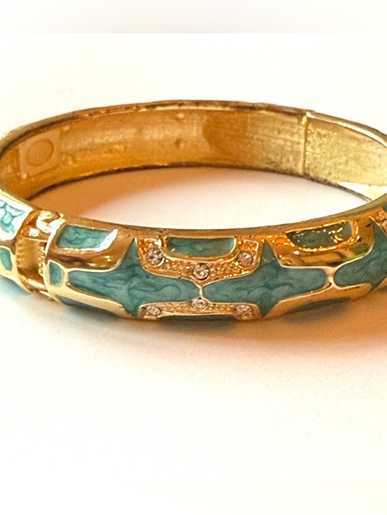 Jewelry - Gold-Tone Turquoise Enamel Hinged Bangle Bracelet
